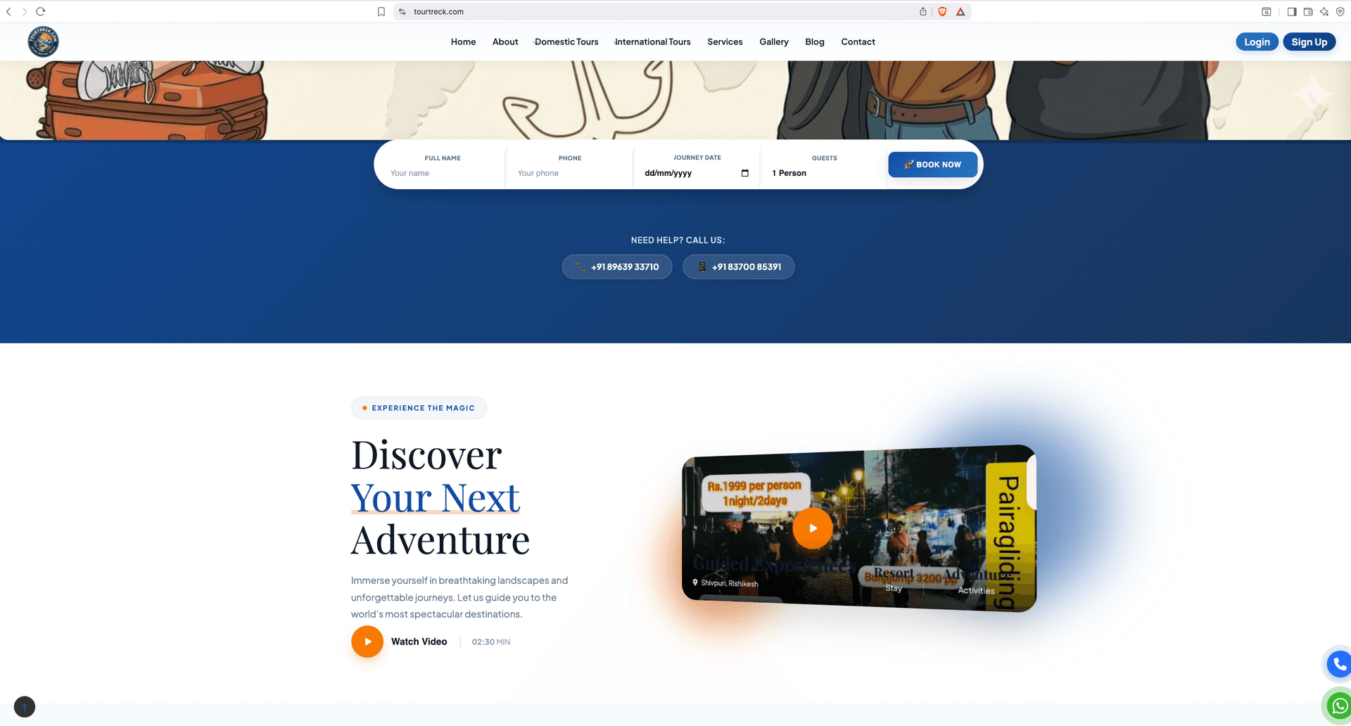 Screenshot of Tour booking platform