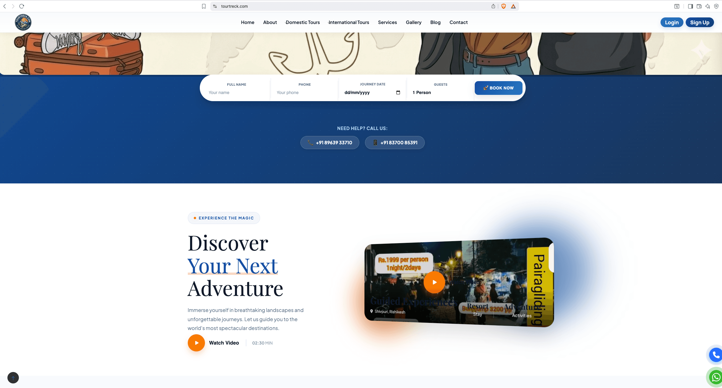 Tour booking platform homepage